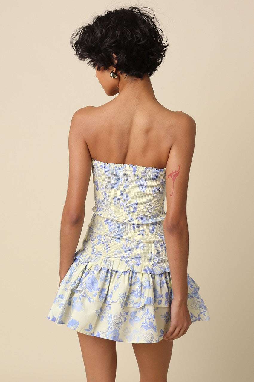 Aimee Cream & Blue Floral Strapless Mini Dress