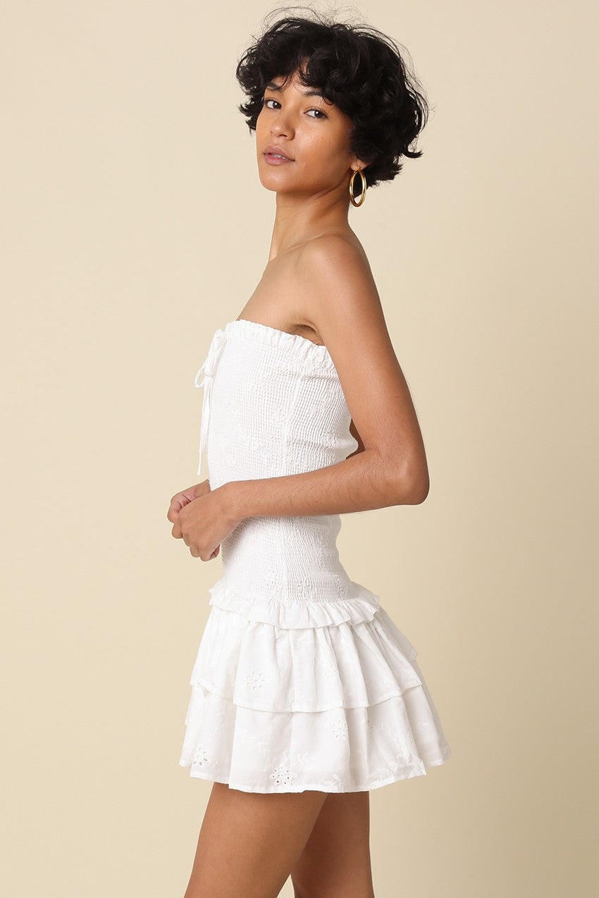 Aimee White Eyelet Strapless Mini Dress