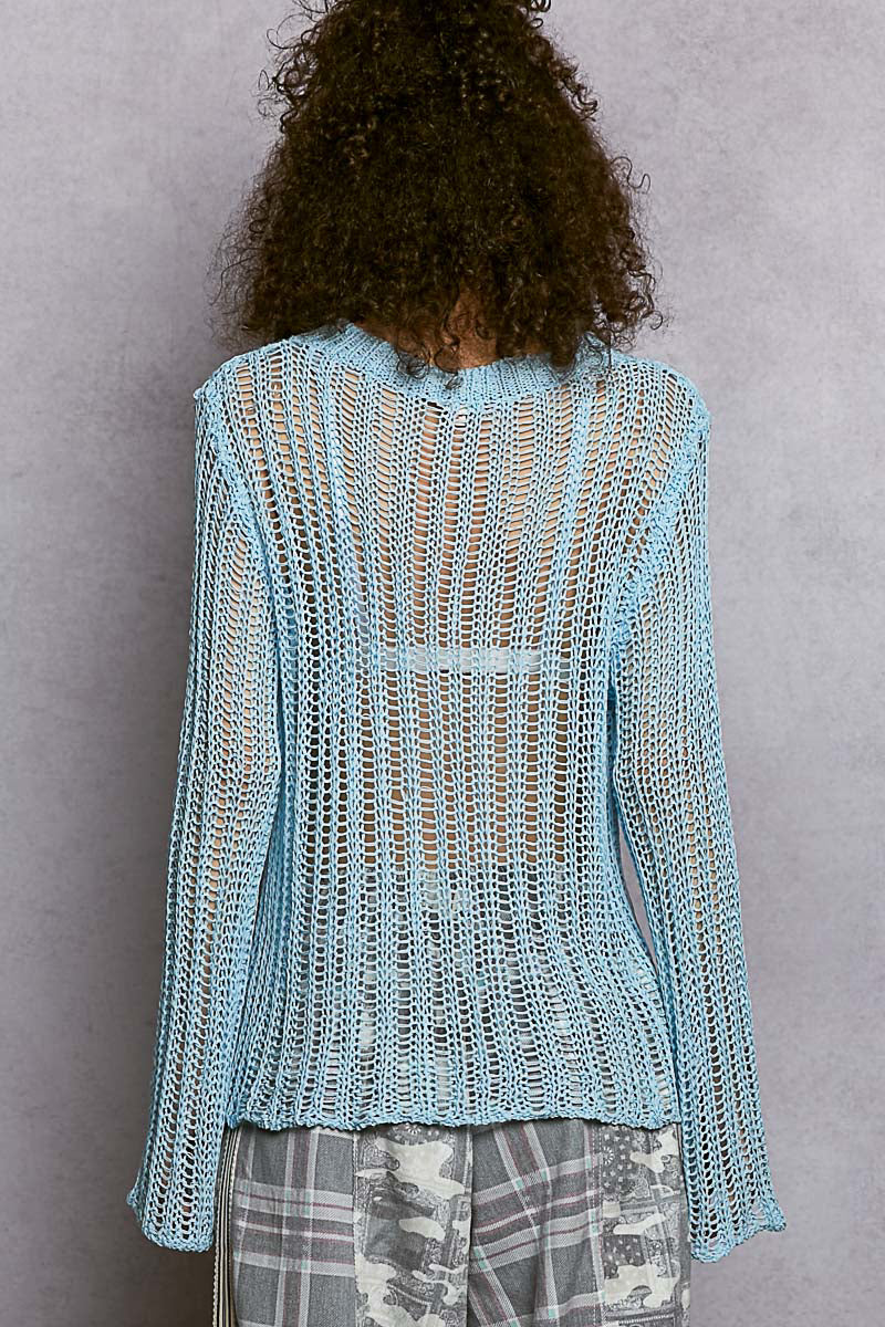 Sola Blue Sheer Crochet Sweater