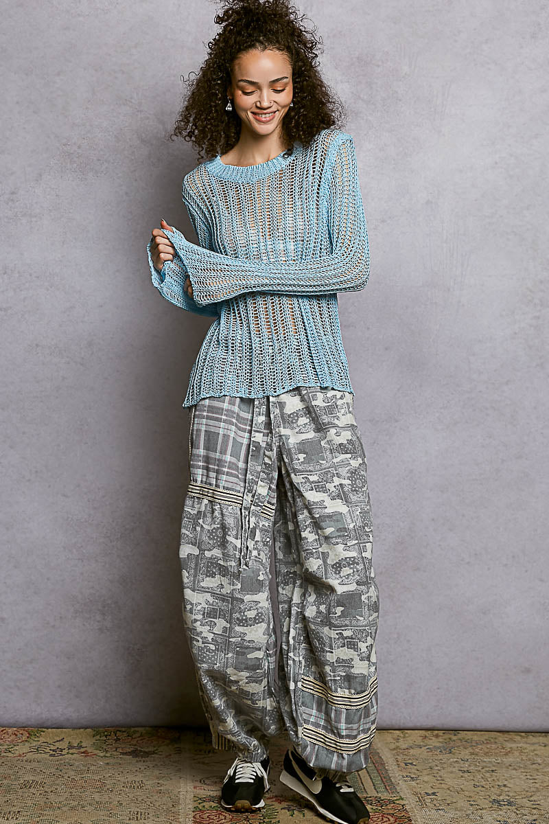 Sola Blue Sheer Crochet Sweater