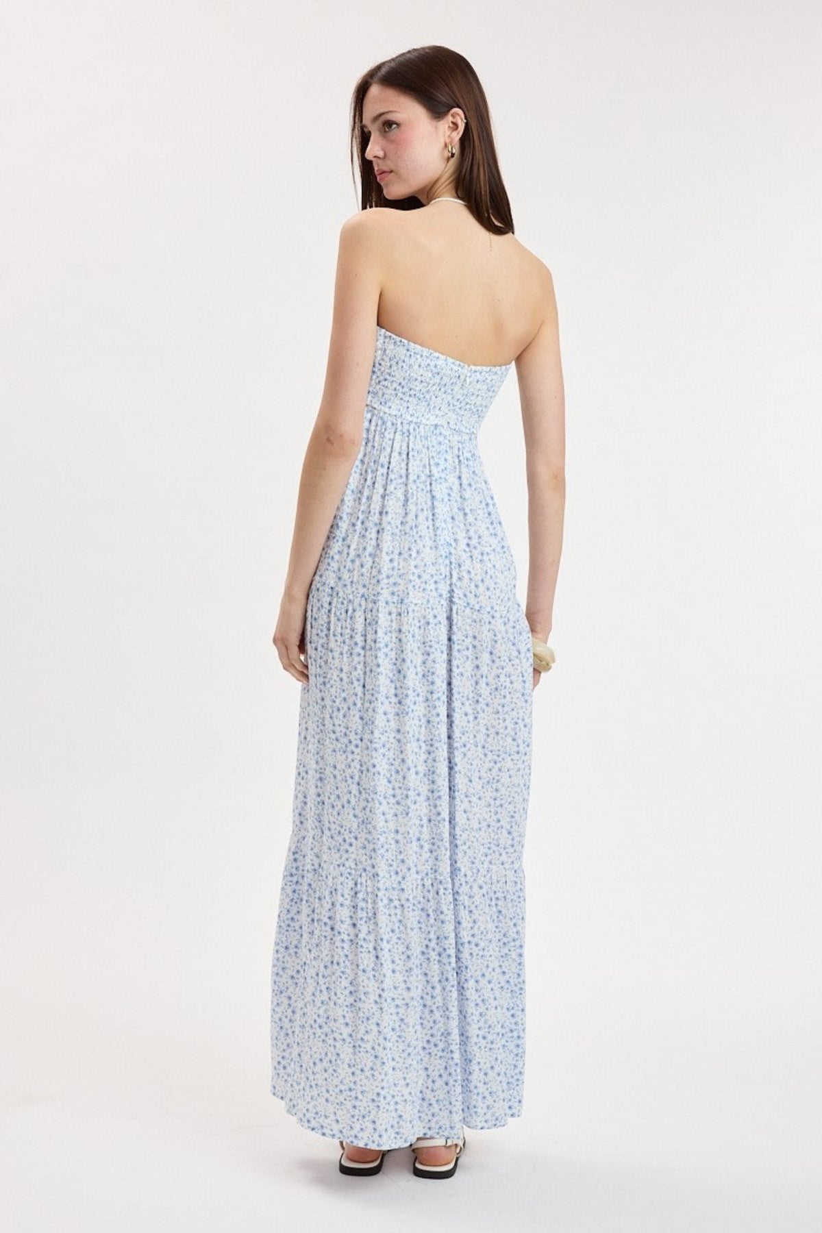 Selene Blue Ditsy Floral Strapless Maxi Dress