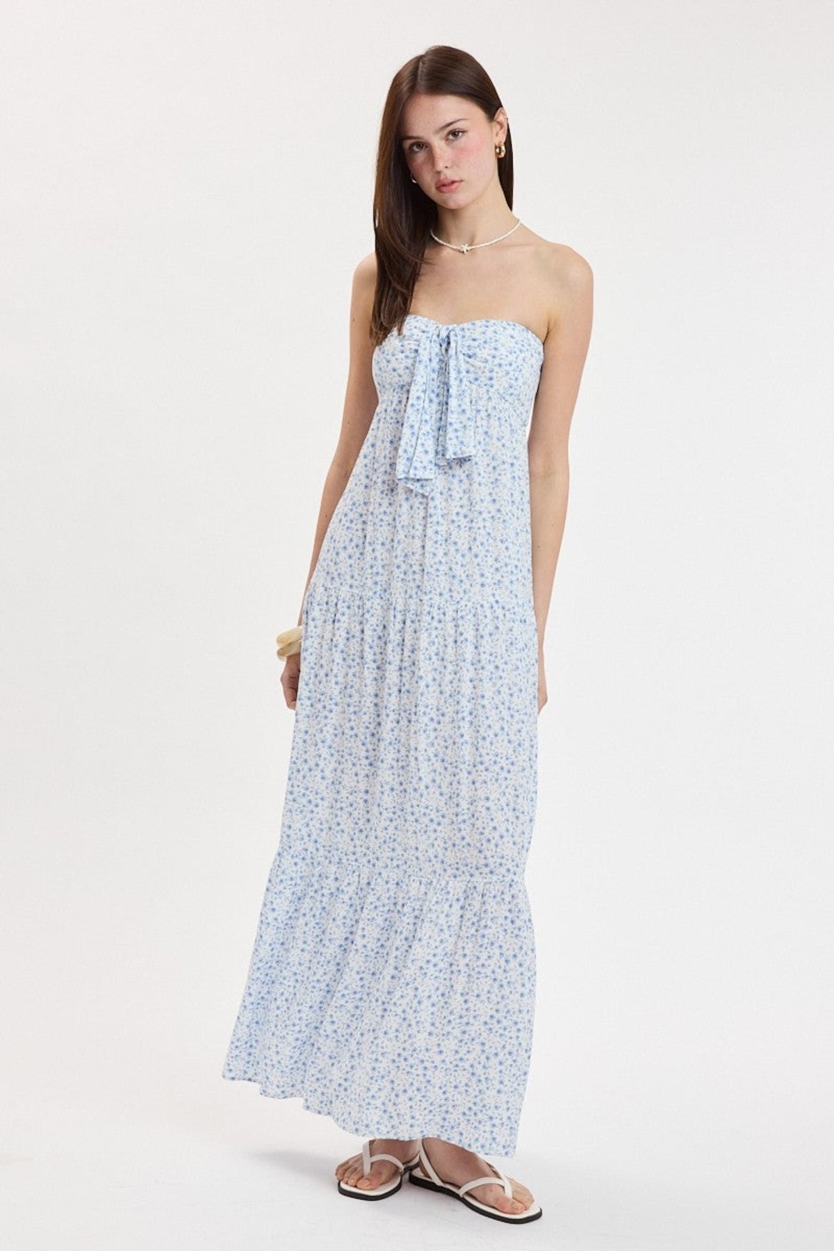 Selene Blue Ditsy Floral Strapless Maxi Dress