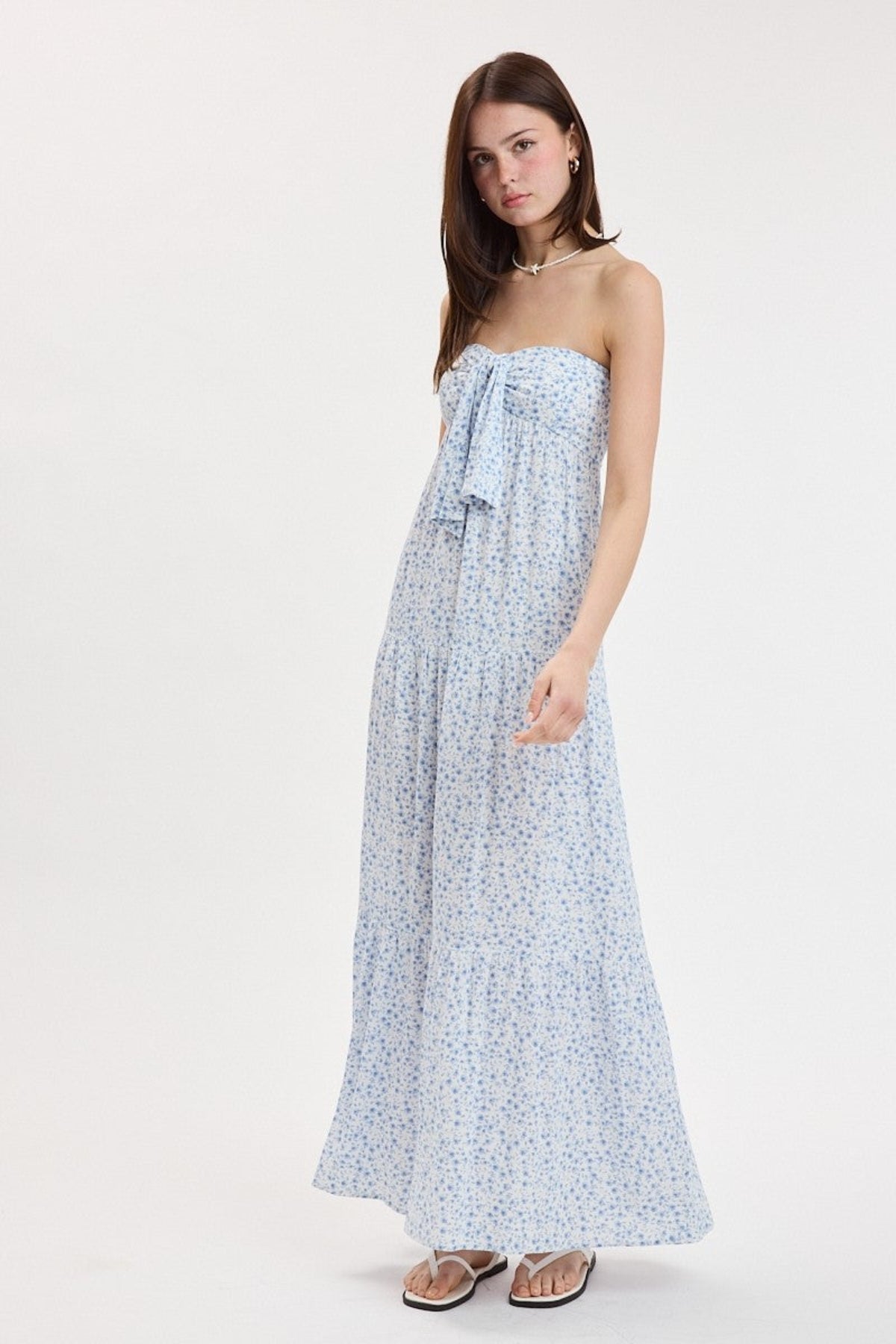 Selene Blue Ditsy Floral Strapless Maxi Dress