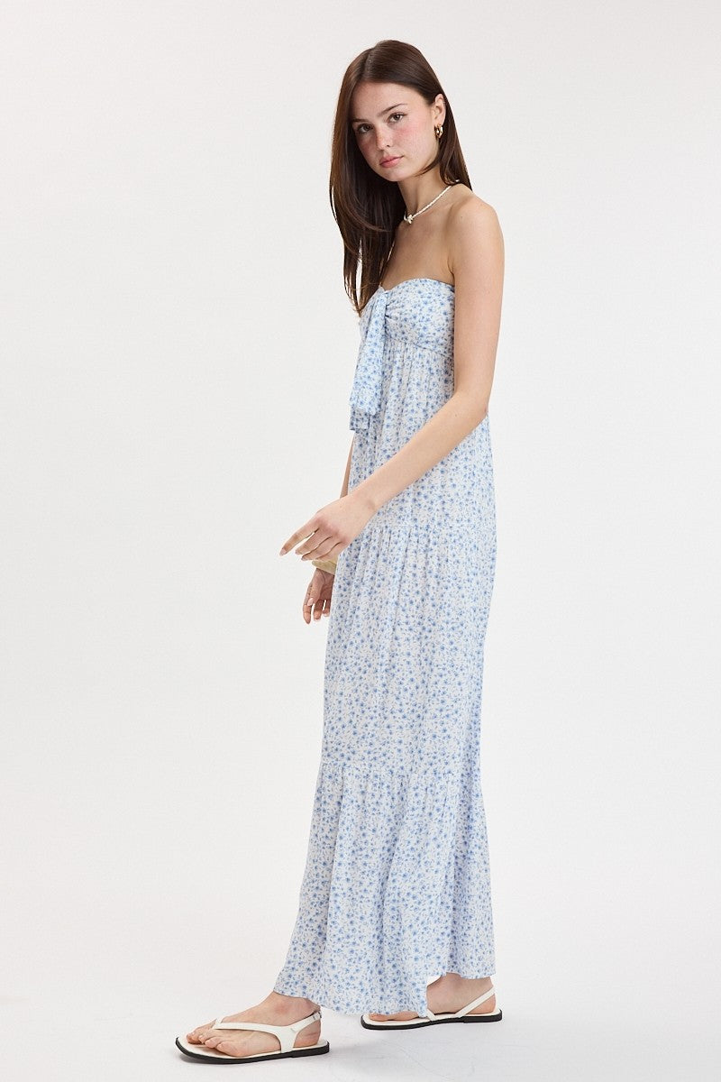 Selene Blue Ditsy Floral Strapless Maxi Dress