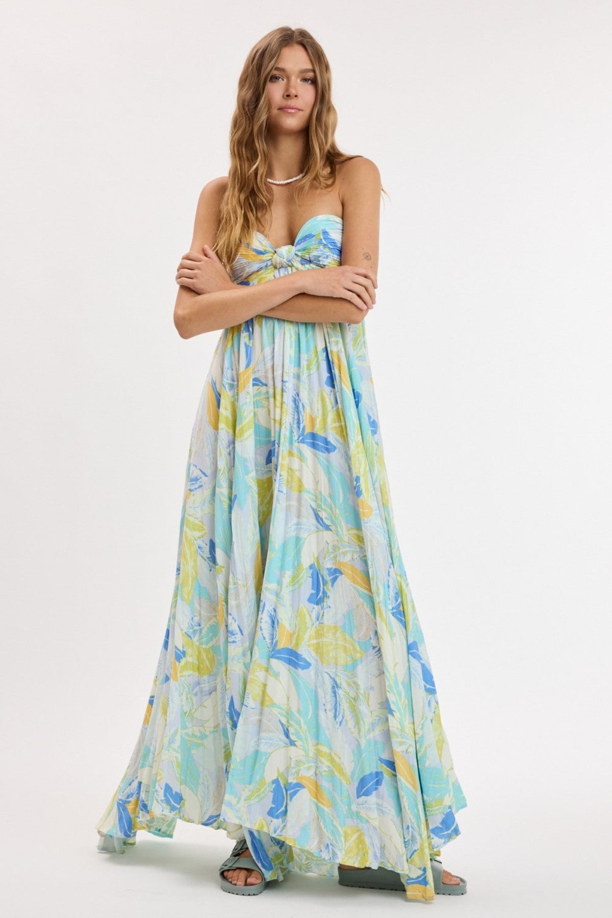 Willow Blue Multi Tropical Strapless Maxi Dress