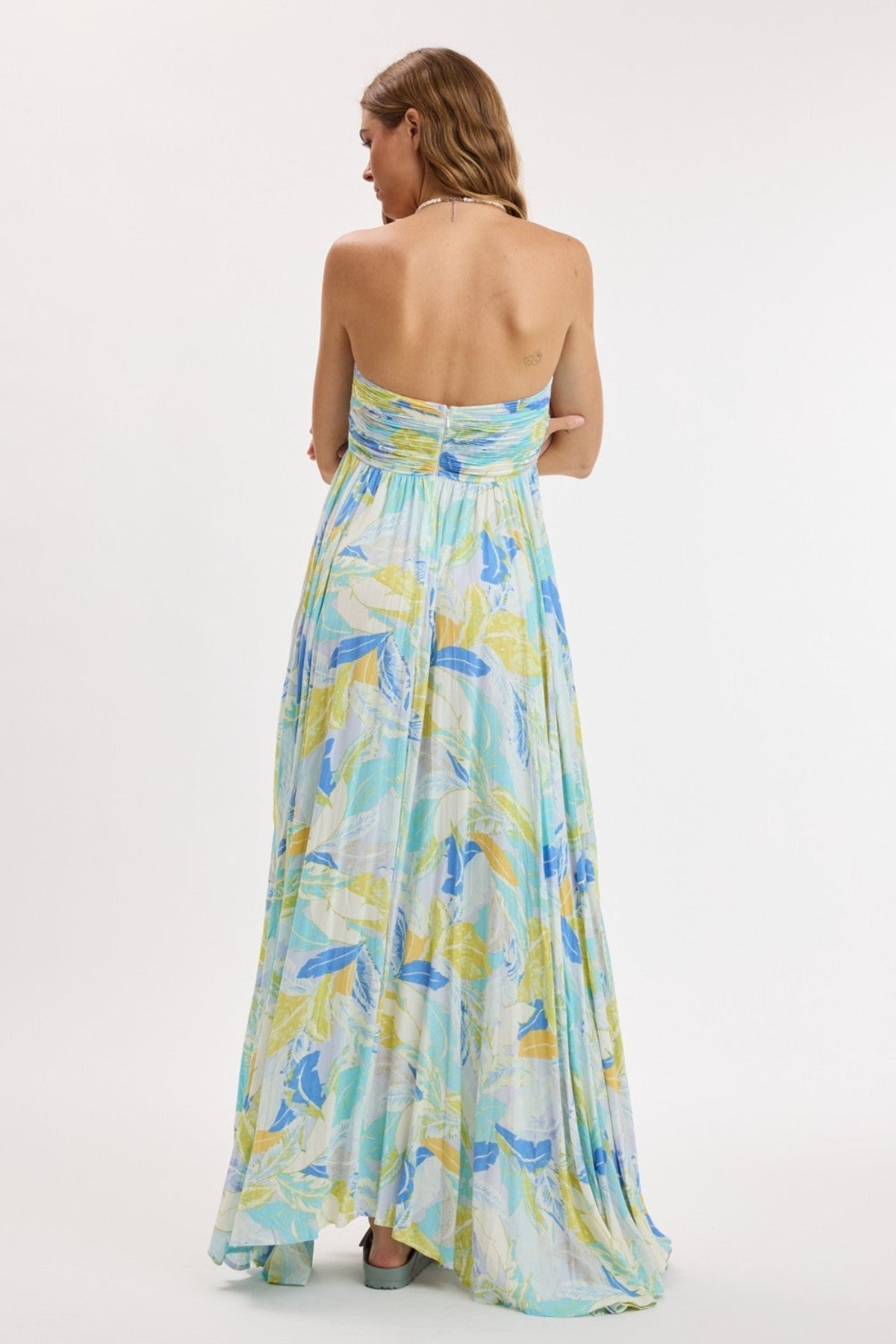 Willow Blue Multi Tropical Strapless Maxi Dress