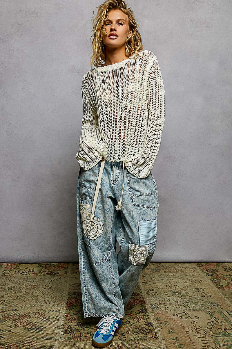 Sola White Sheer Crochet Sweater