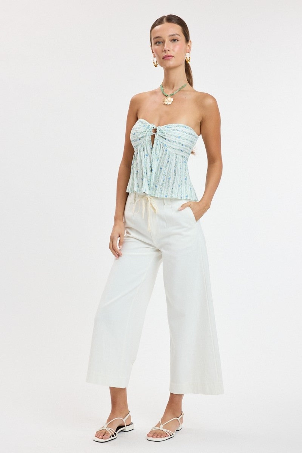 Briley Blue Floral Strapless Babydoll Top
