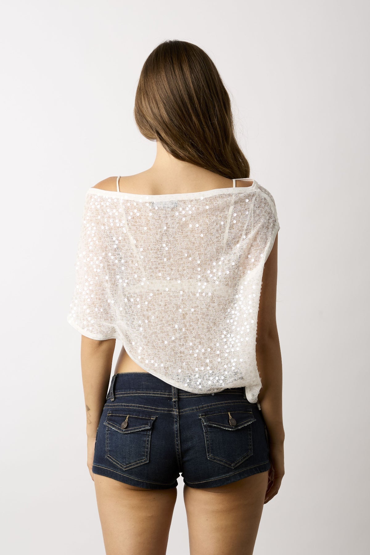 Donna White Sequin Asymmetric Poncho Top