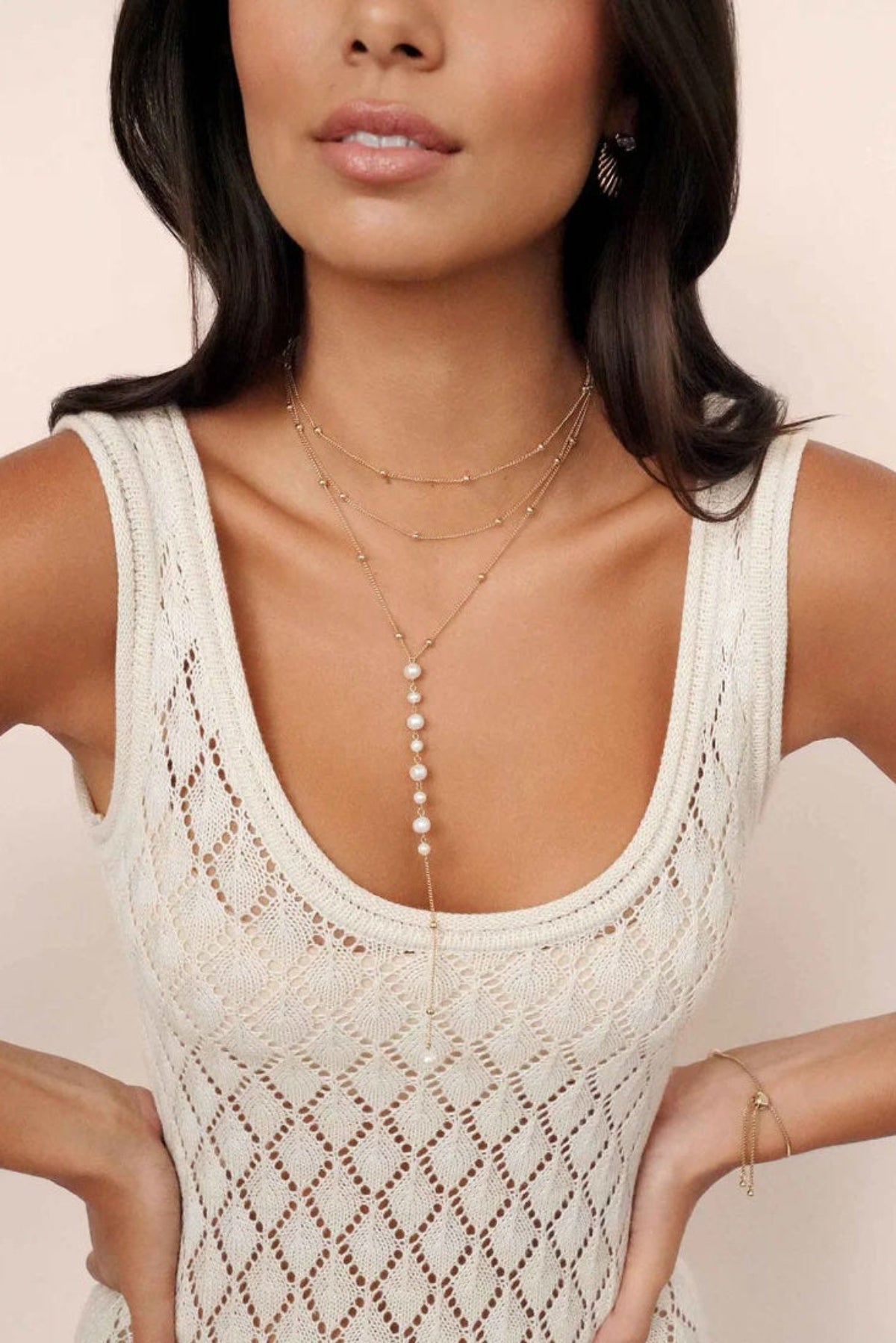 Ettika Coastal Pearl Lariat Necklace