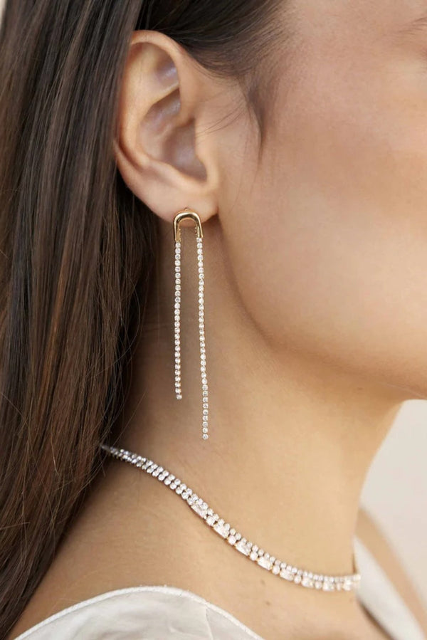 Ettika Double Chain Crystal Drop Earrings
