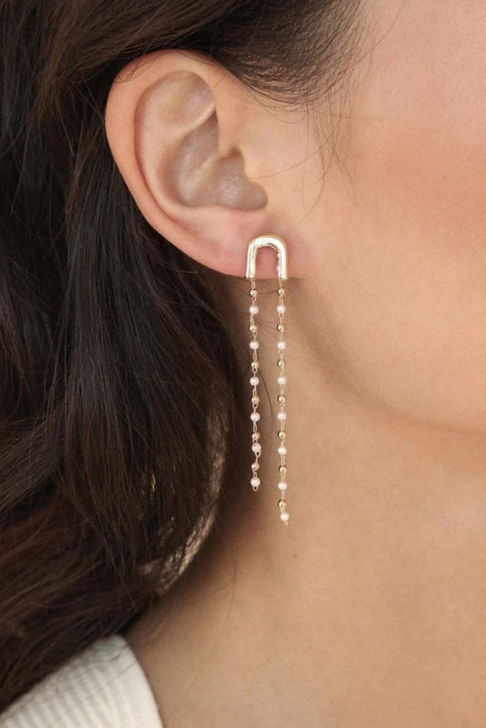 Ettika Double Chain Pearl Drop Earrings
