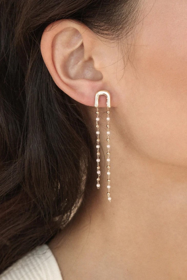 Ettika Double Chain Pearl Drop Earrings