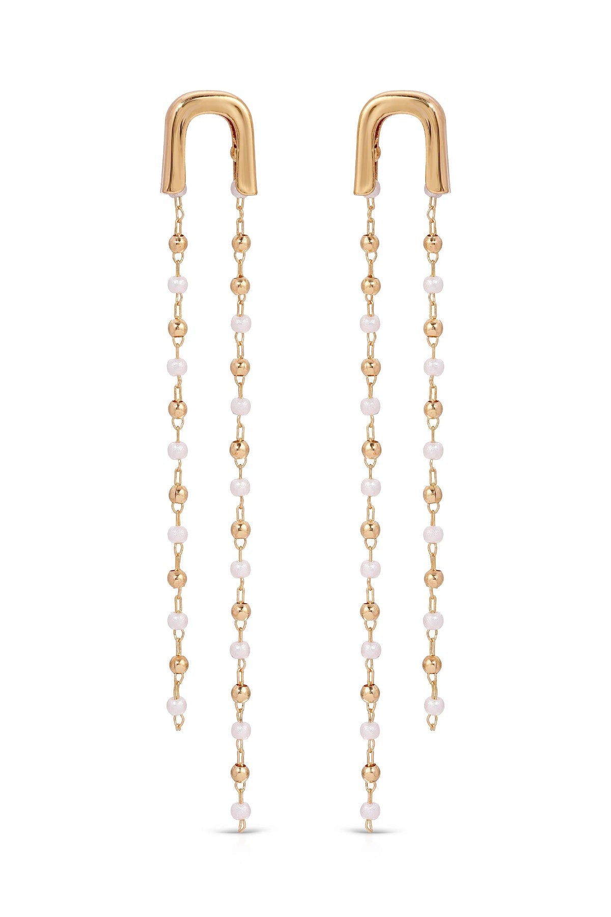 Ettika Double Chain Pearl Drop Earrings