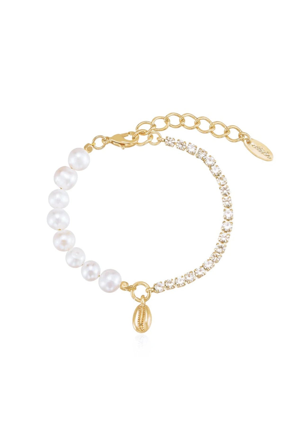 Ettika Pearl and Crystal Shell Bracelet