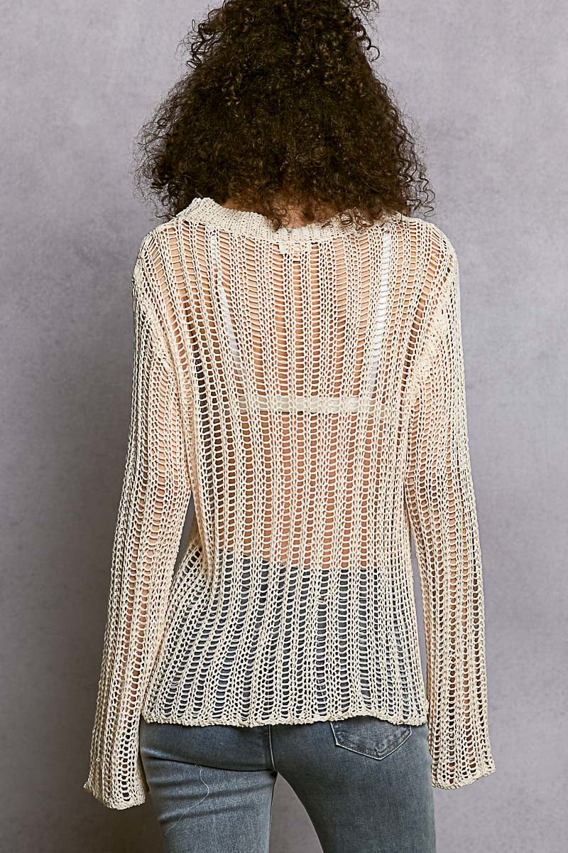Sola Natural Sheer Crochet Sweater