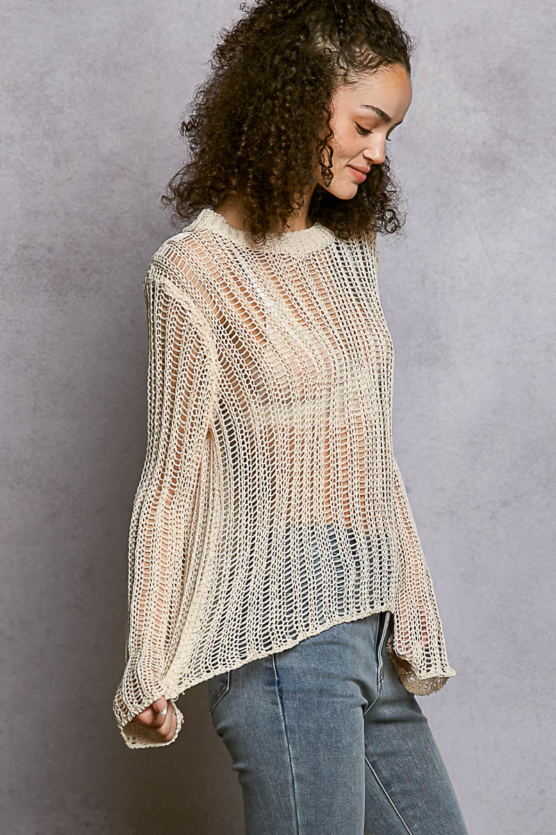 Sola Natural Sheer Crochet Sweater