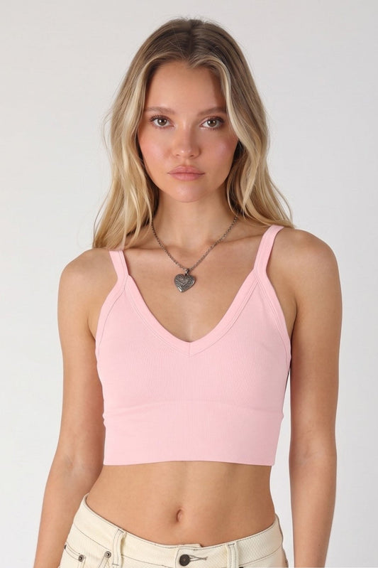 Nikibiki Light Pink Ribbed V-Neck Crop Top