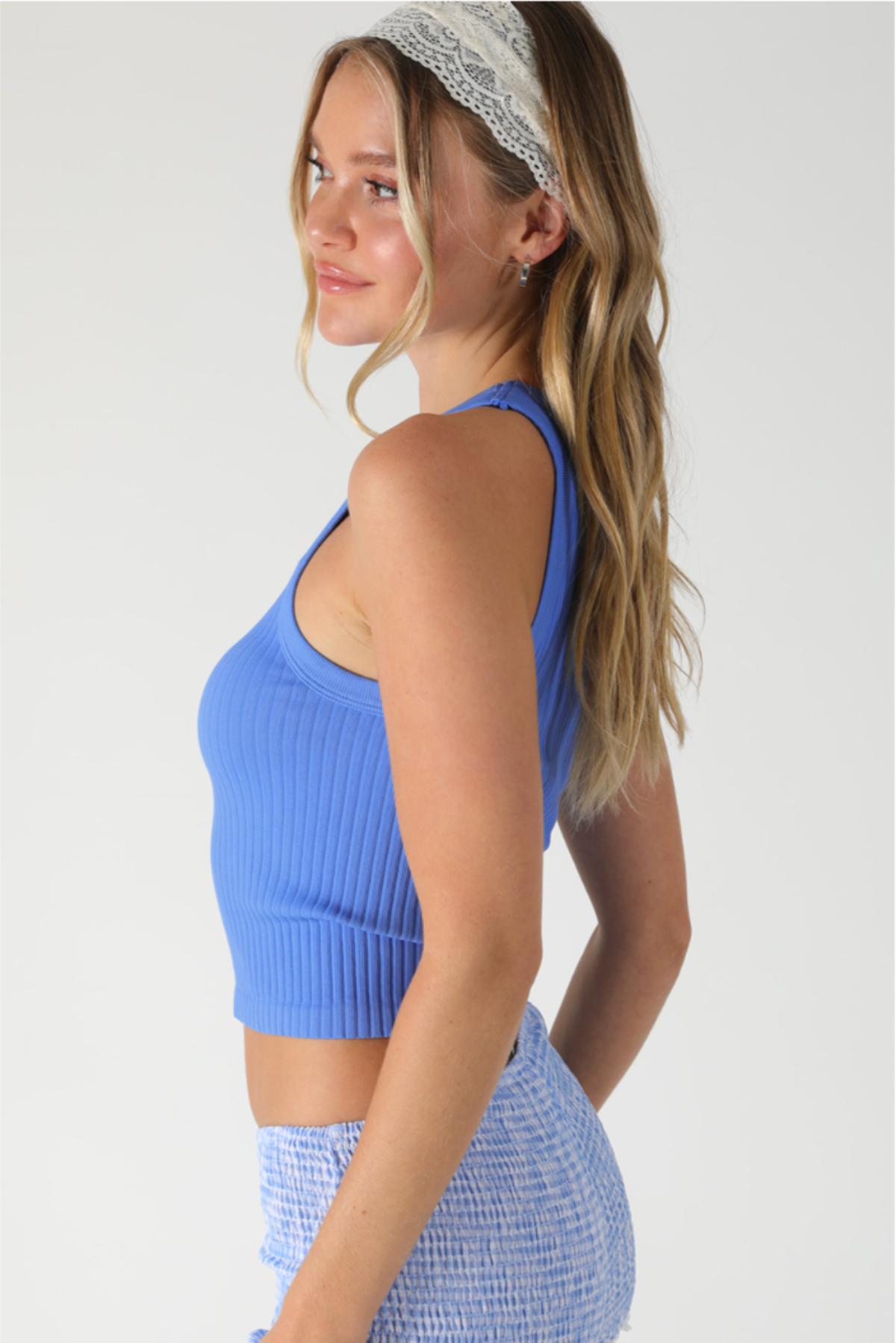 Nikibiki Marina Blue Ribbed High Neck Tank