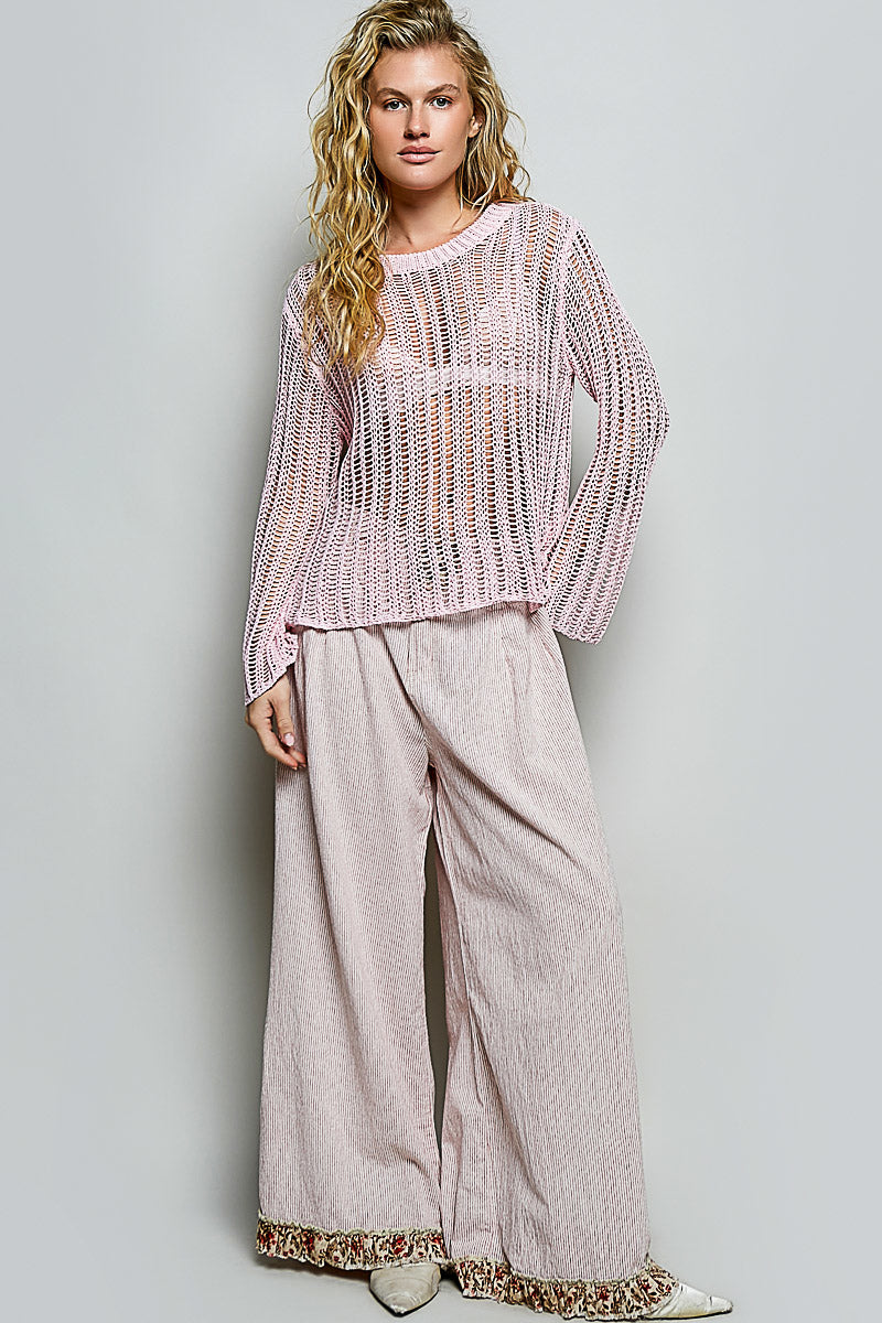 Sola Pink Sheer Crochet Sweater