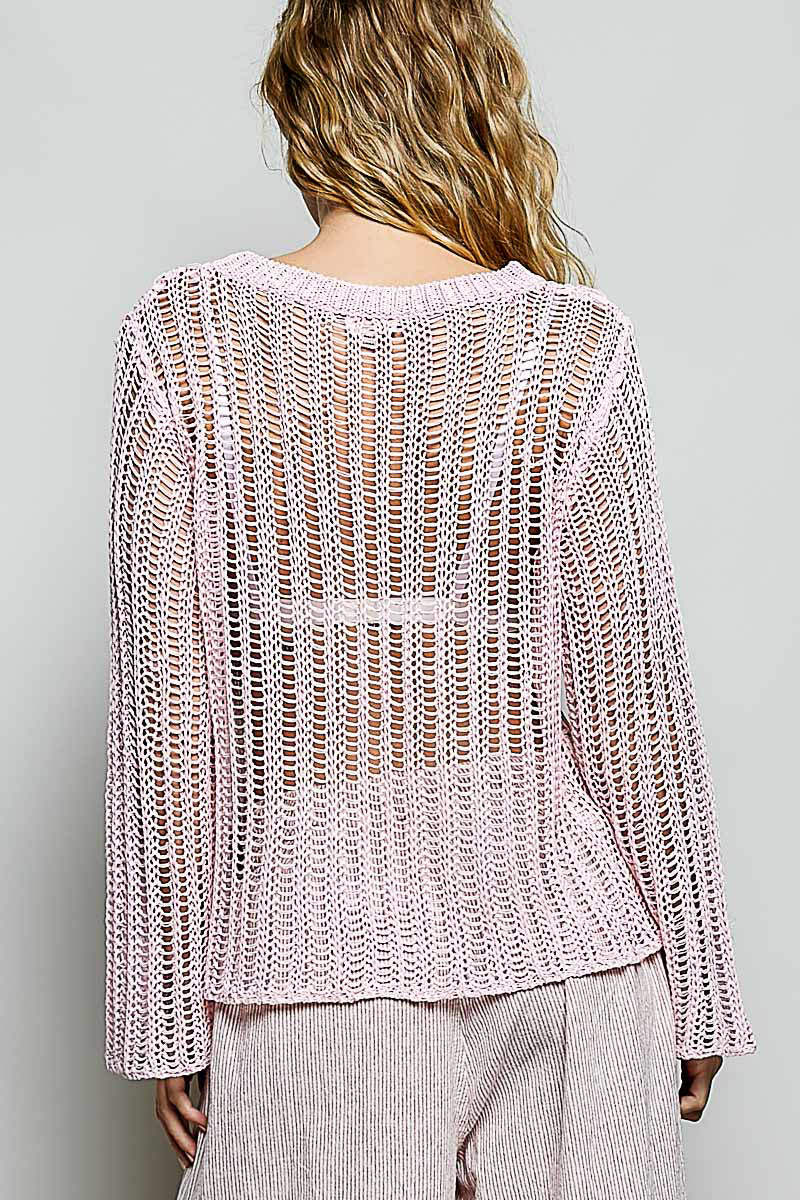 Sola Pink Sheer Crochet Sweater