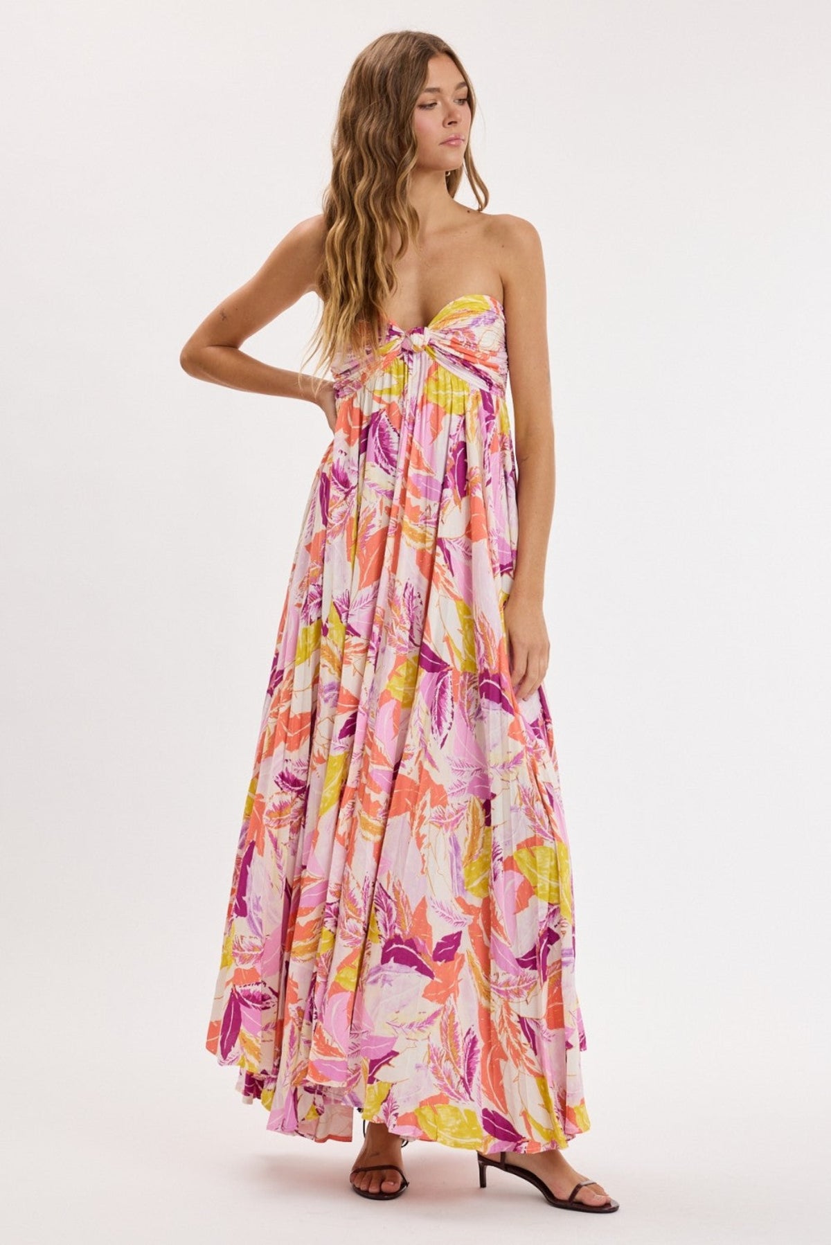 Willow Pink Multi Tropical Strapless Maxi Dress
