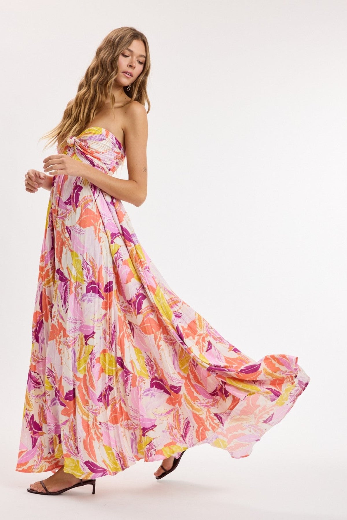 Willow Pink Multi Tropical Strapless Maxi Dress