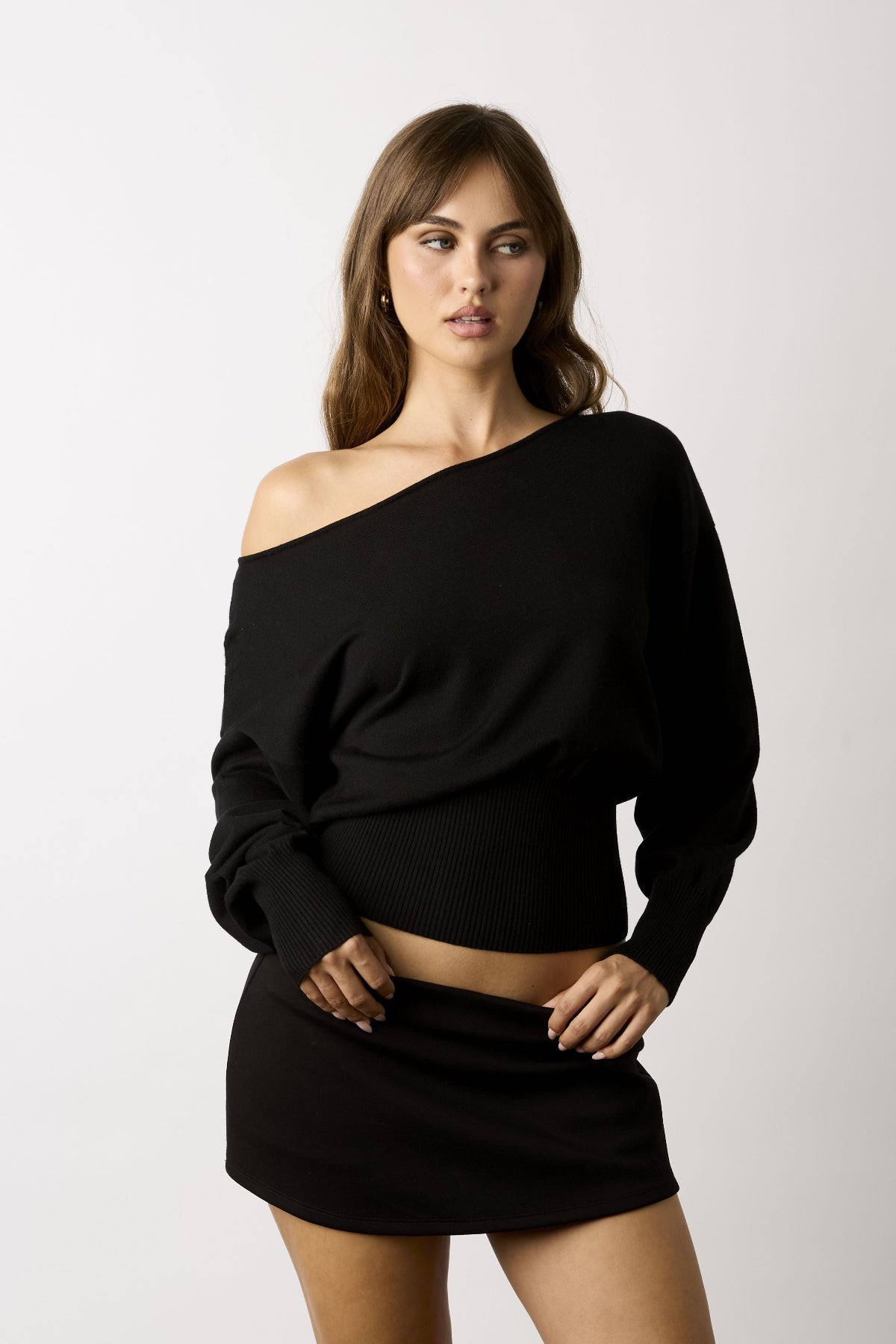 Roxie Black Off-The-Shoulder Sweater Top