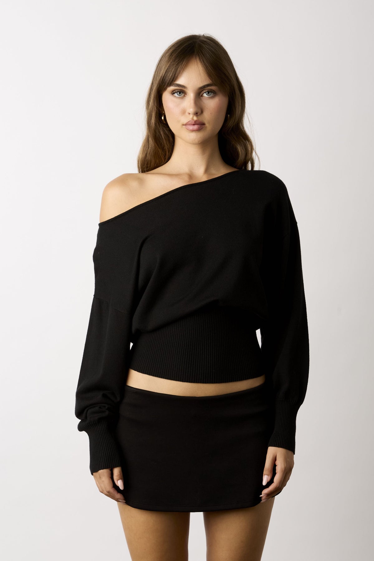 Roxie Black Off-The-Shoulder Sweater Top