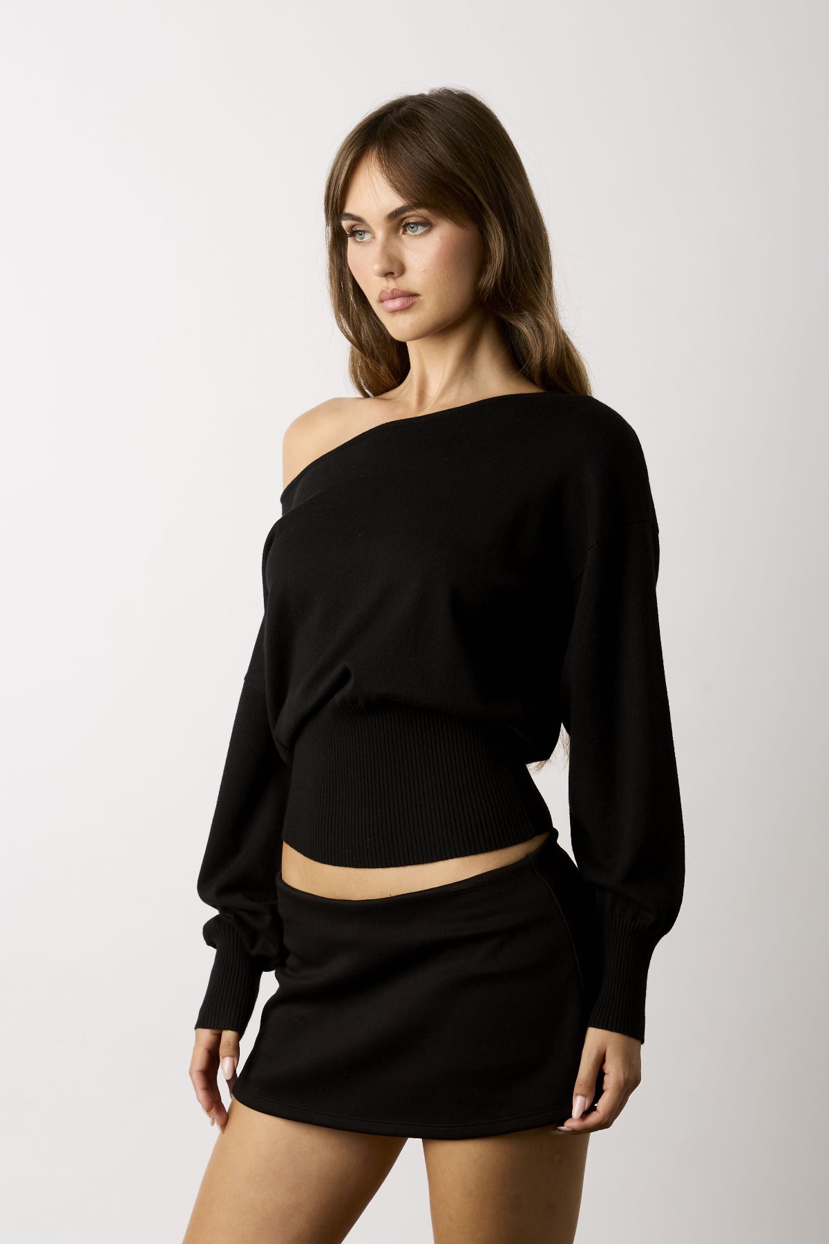 Roxie Black Off-The-Shoulder Sweater Top