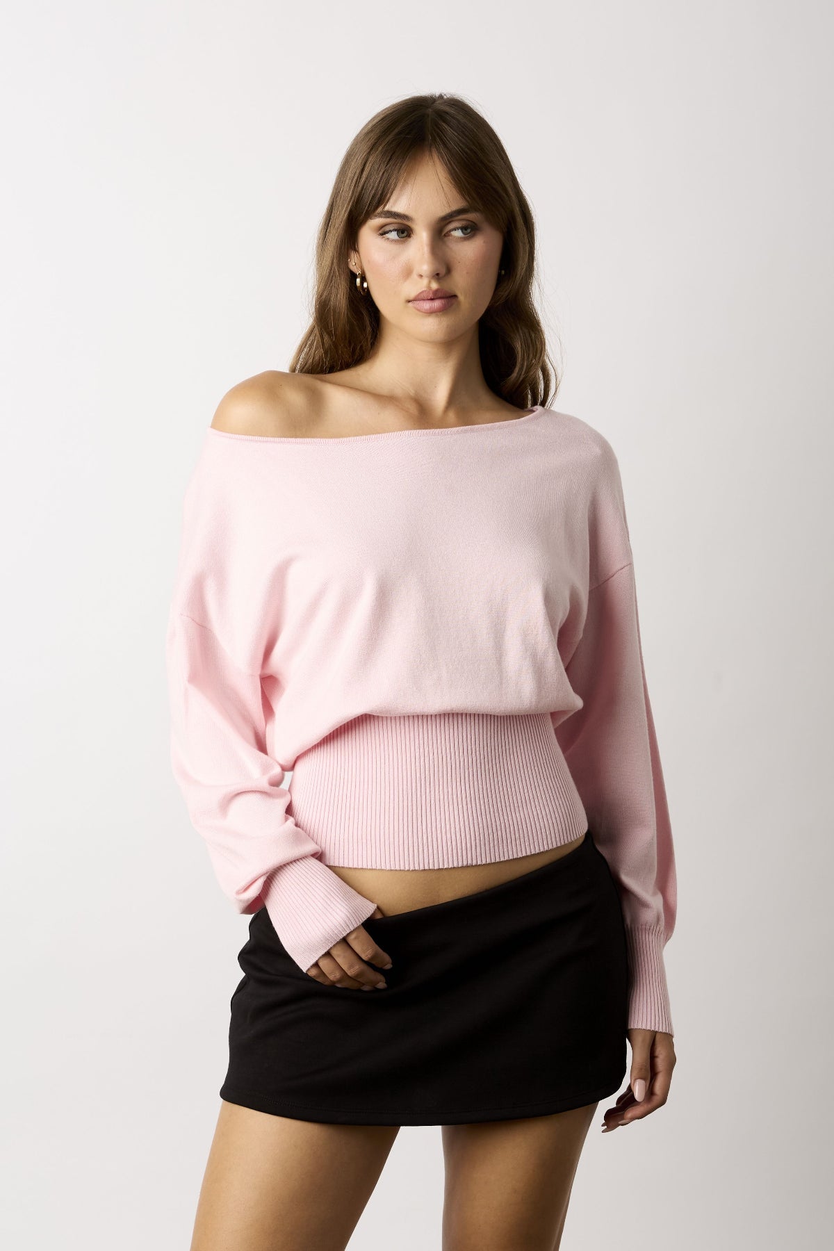 Roxie Pink Off-The-Shoulder Sweater Top