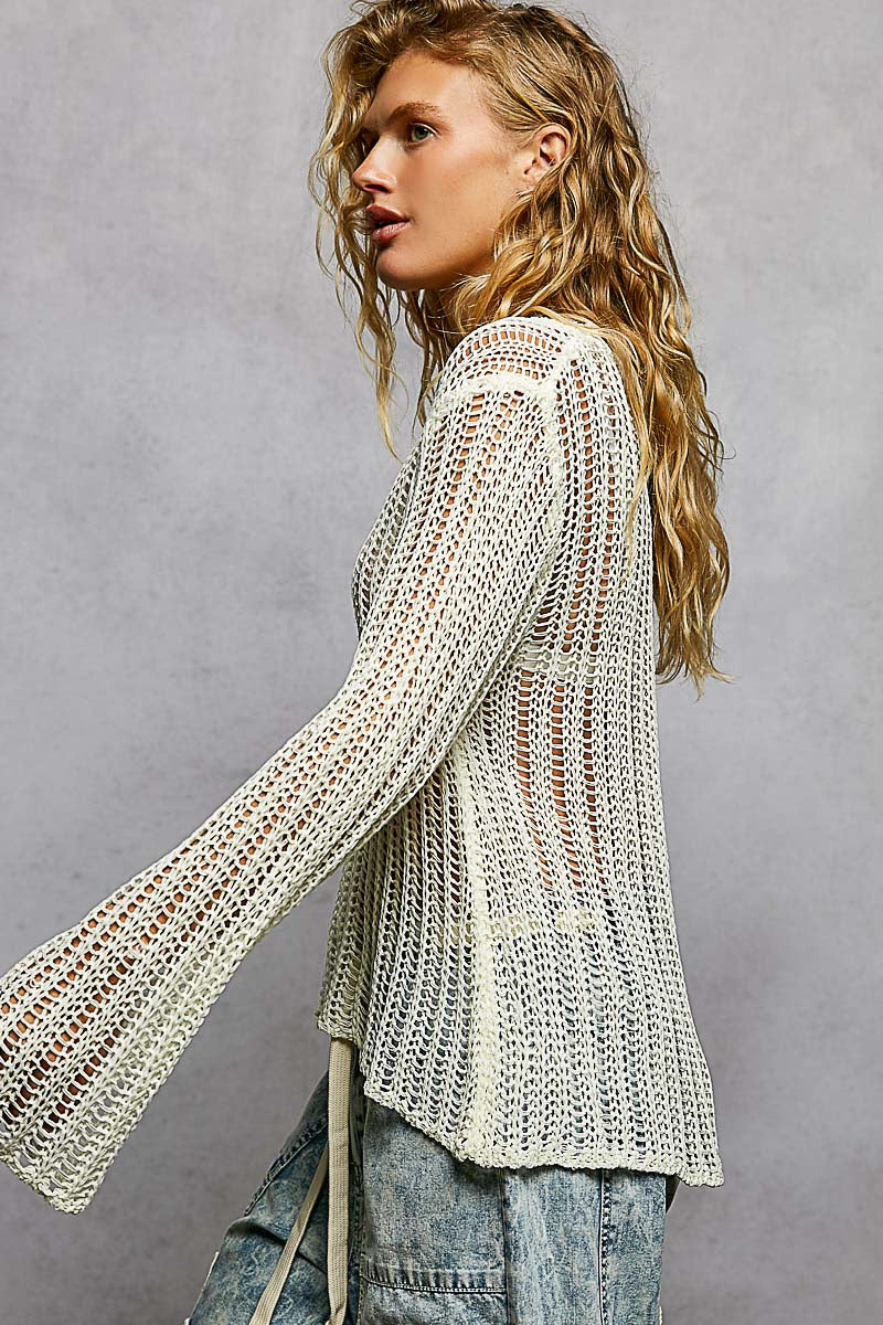 Sola White Sheer Crochet Sweater