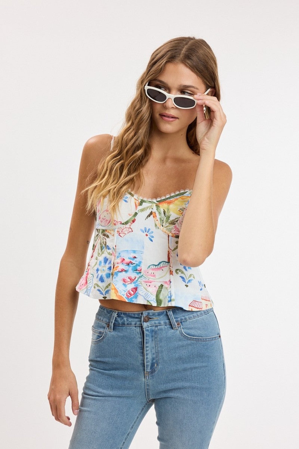 Sirena White Vacation Print Bustier Top