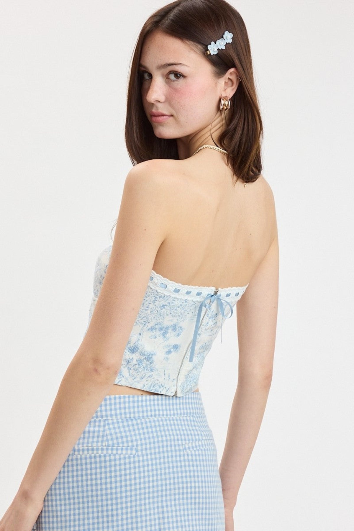 Cora Sky Blue Pond Print Tube Top