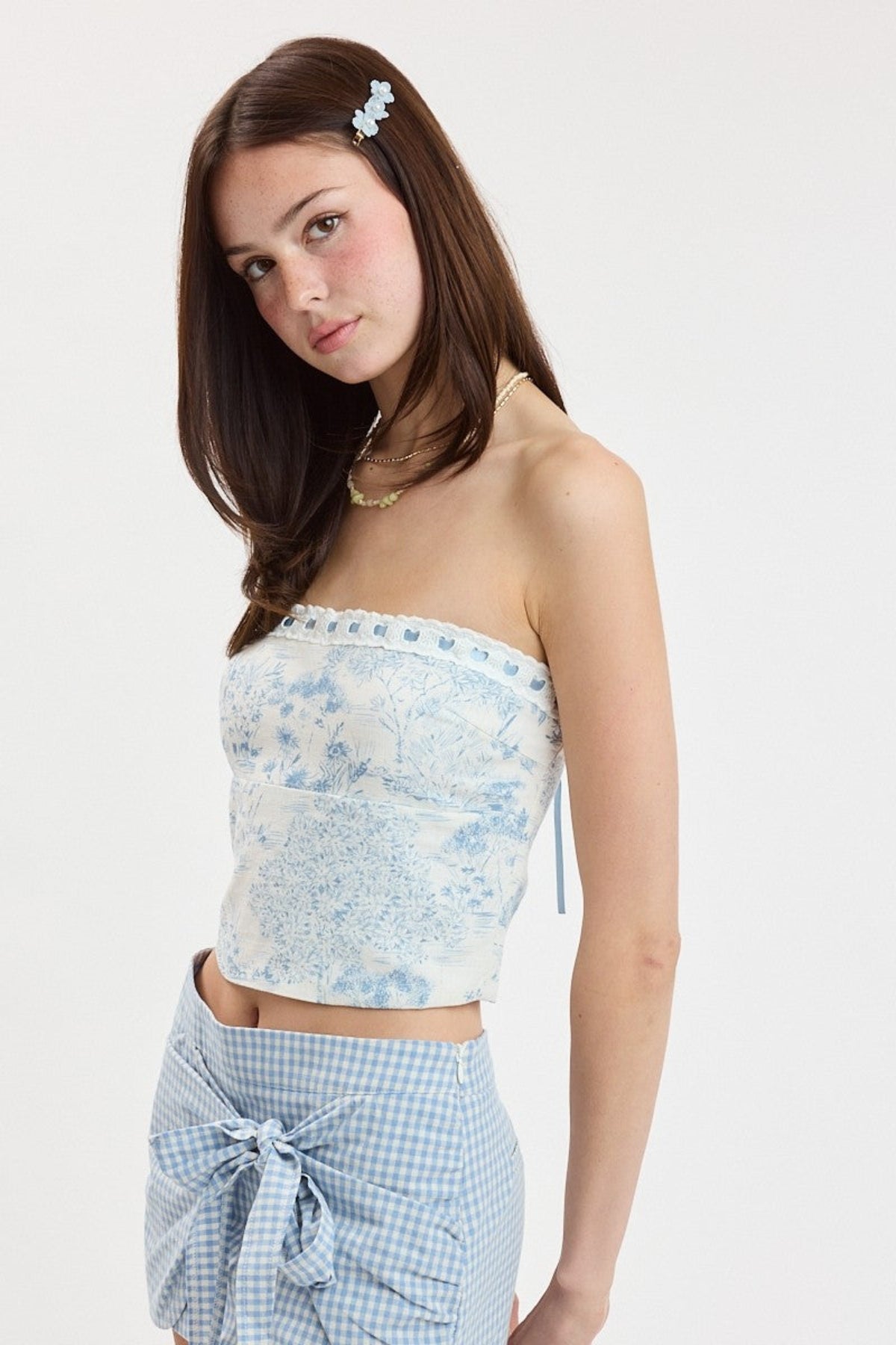 Cora Sky Blue Pond Print Tube Top