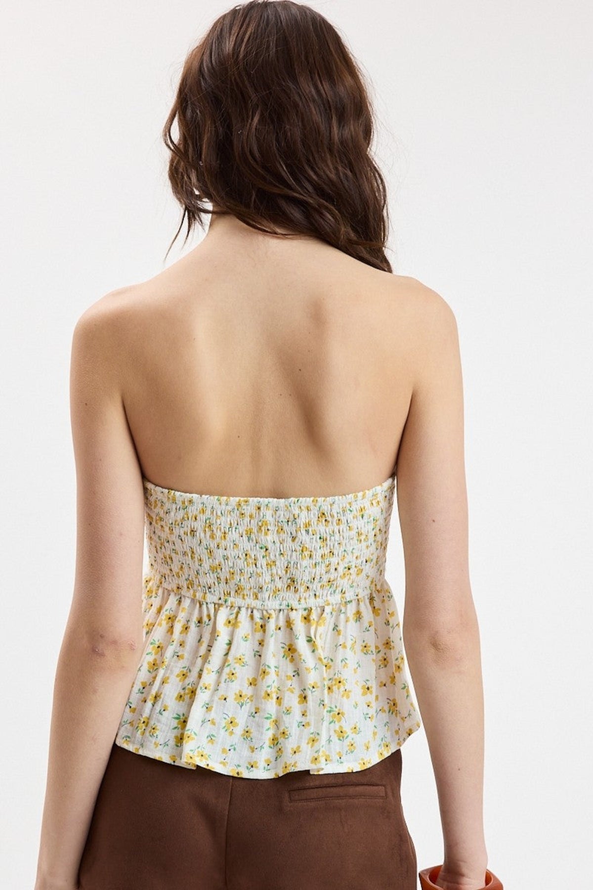 Briley Yellow Floral Strapless Babydoll Top