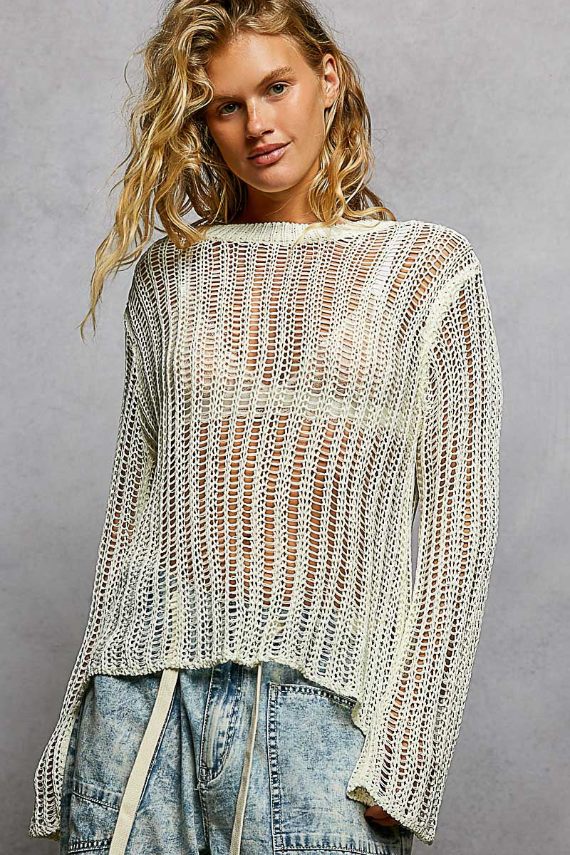 Sola White Sheer Crochet Sweater