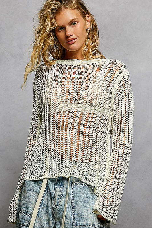 Sola White Sheer Crochet Sweater