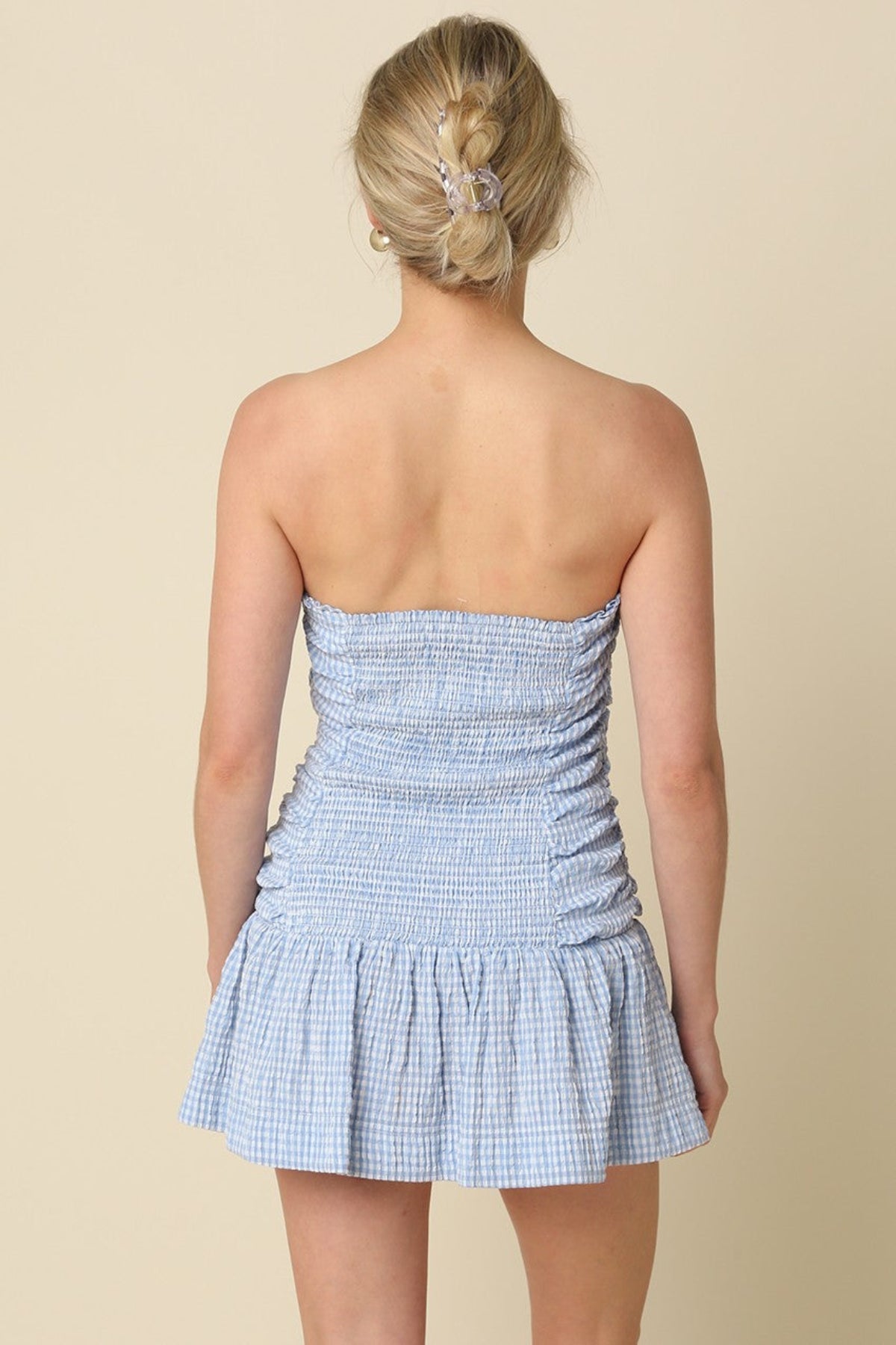 Taryn Blue Gingham Strapless Mini Dress
