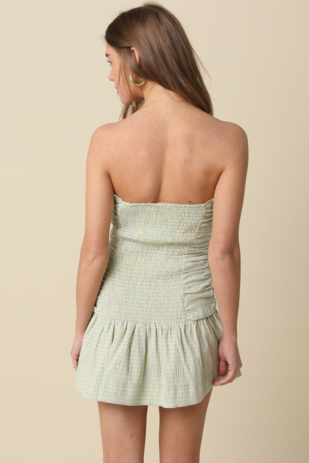 Taryn Green Gingham Strapless Mini Dress