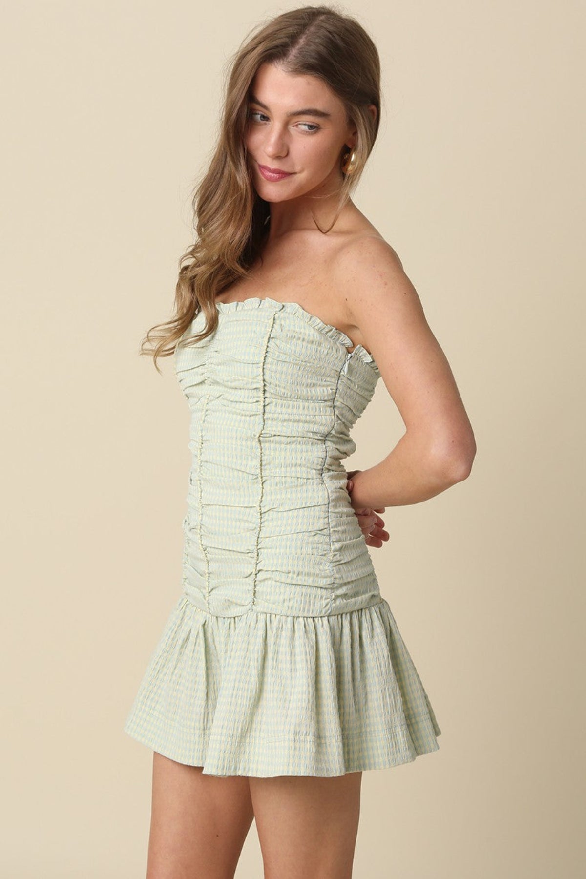 Taryn Green Gingham Strapless Mini Dress