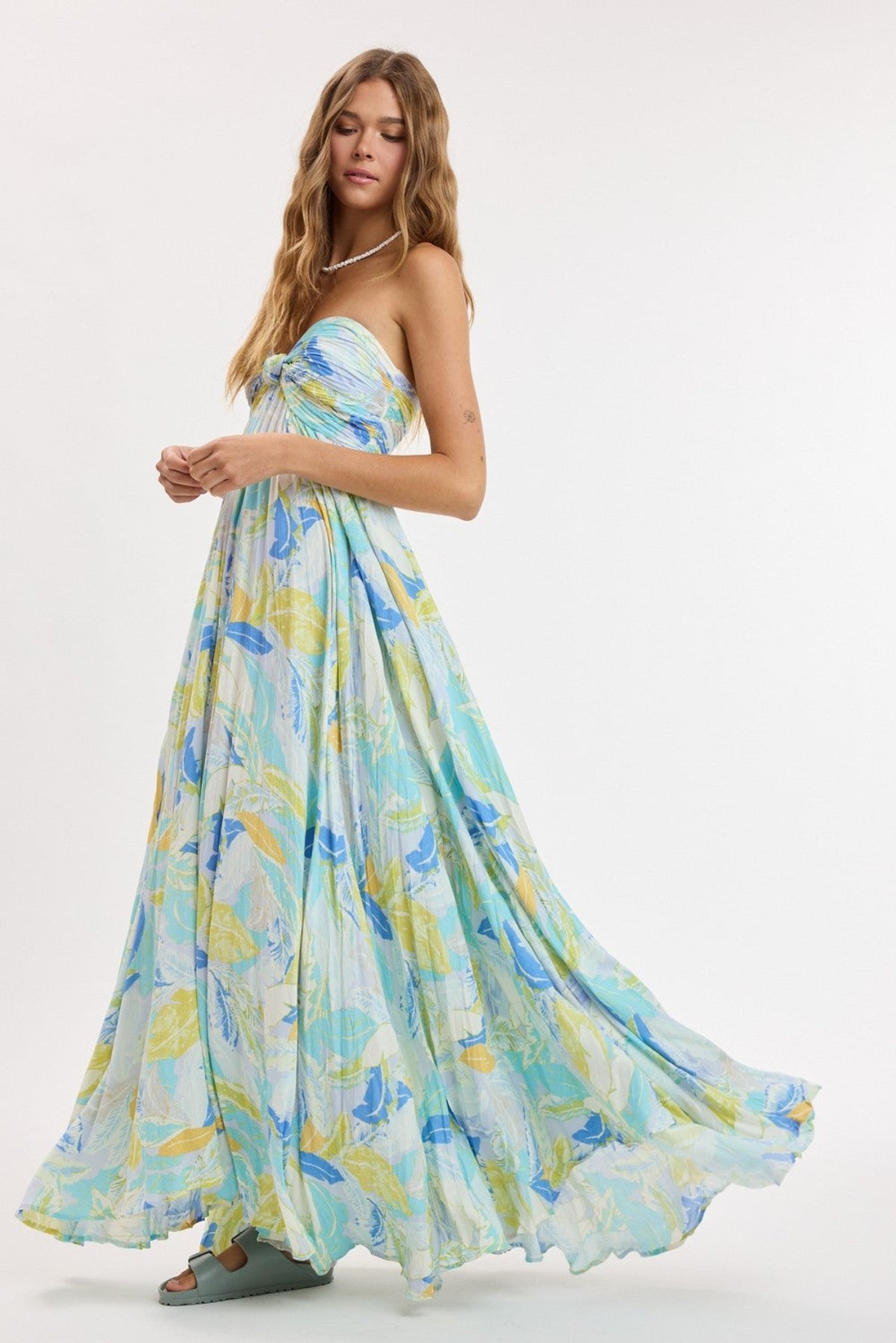 Willow Blue Multi Tropical Strapless Maxi Dress