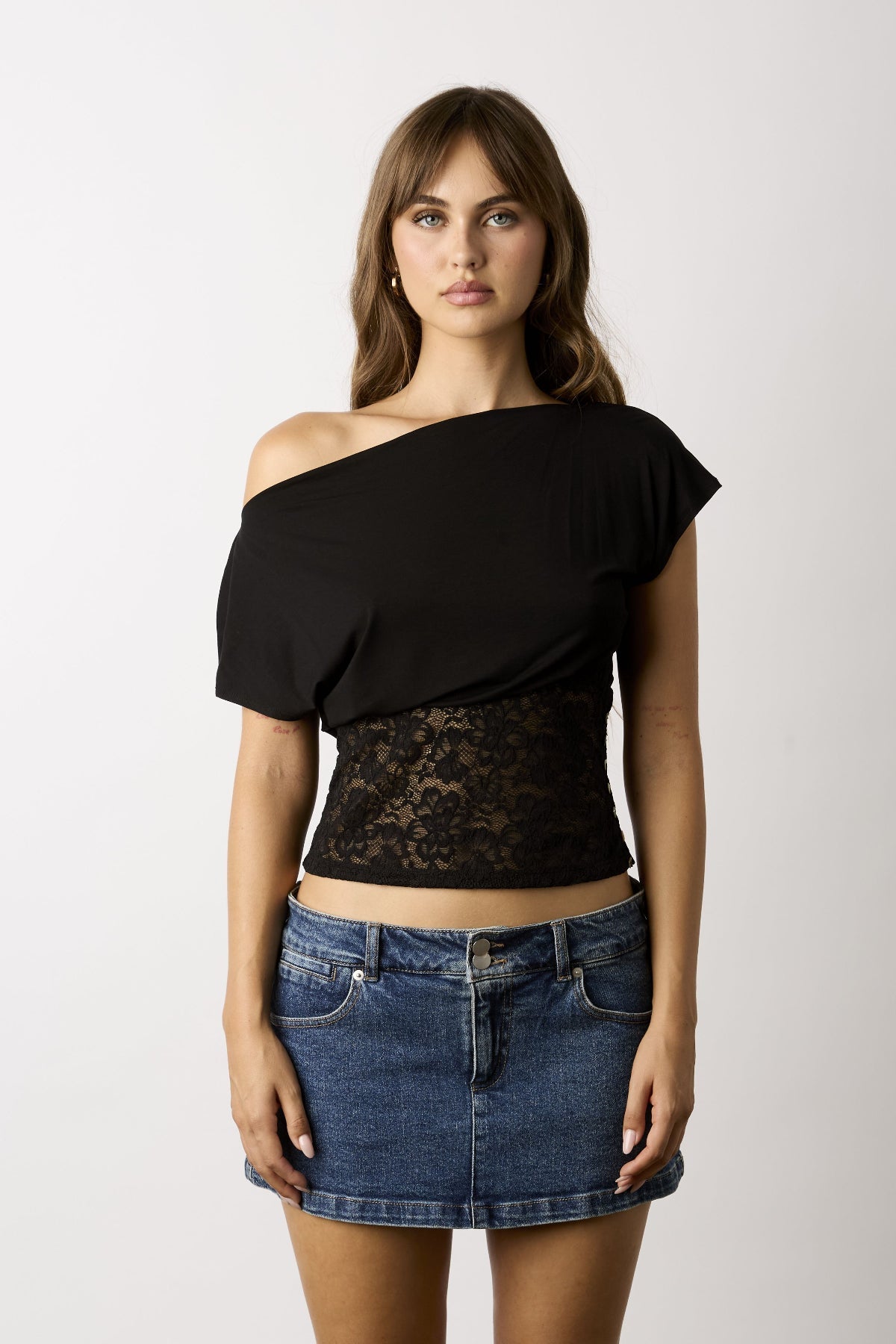 Vivi Black Off-The-Shoulder Lace Top