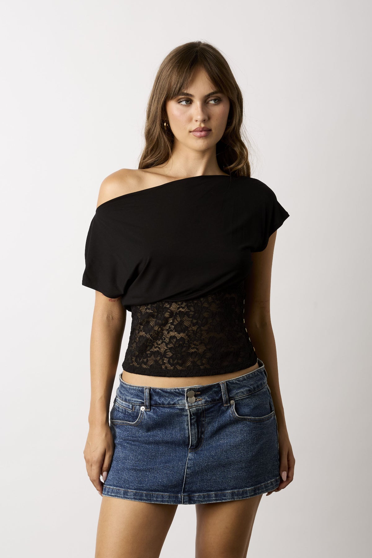 Vivi Black Off-The-Shoulder Lace Top