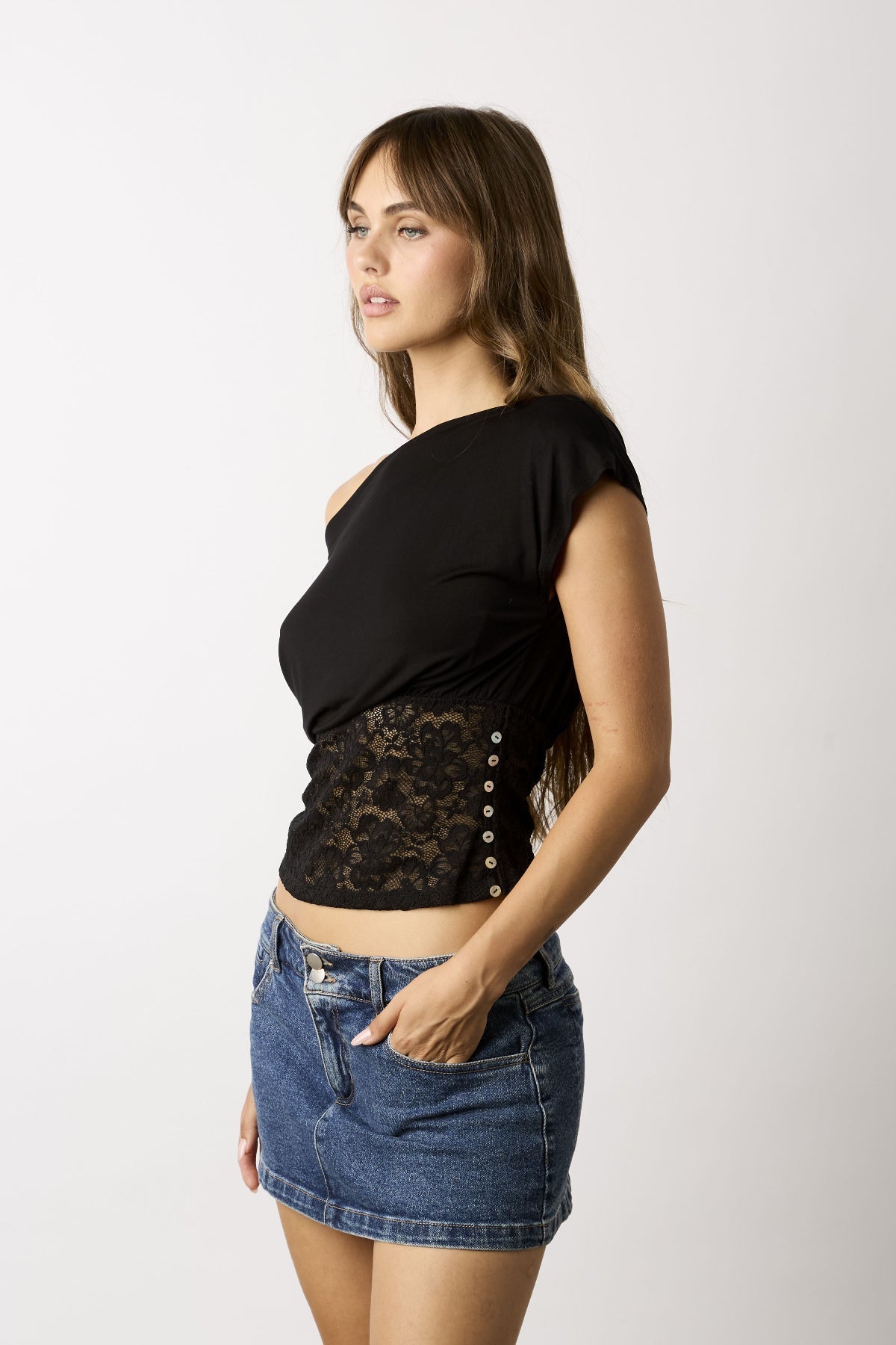 Vivi Black Off-The-Shoulder Lace Top