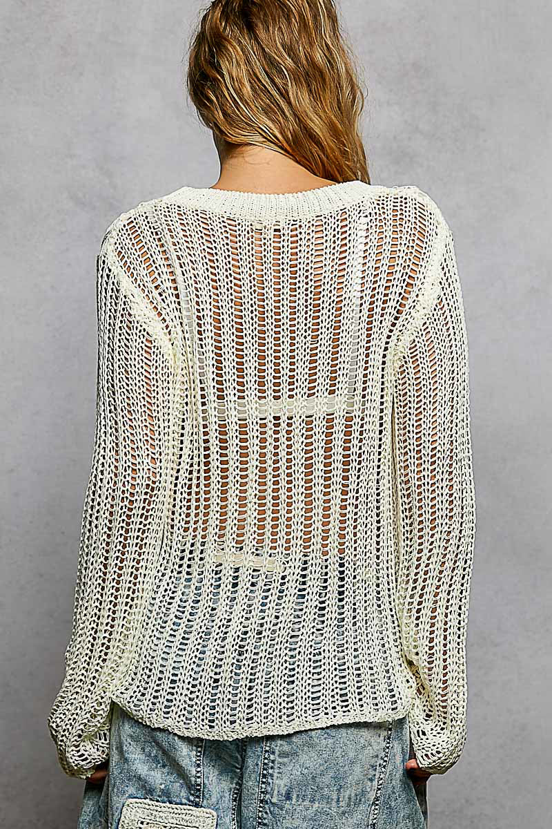 Sola White Sheer Crochet Sweater