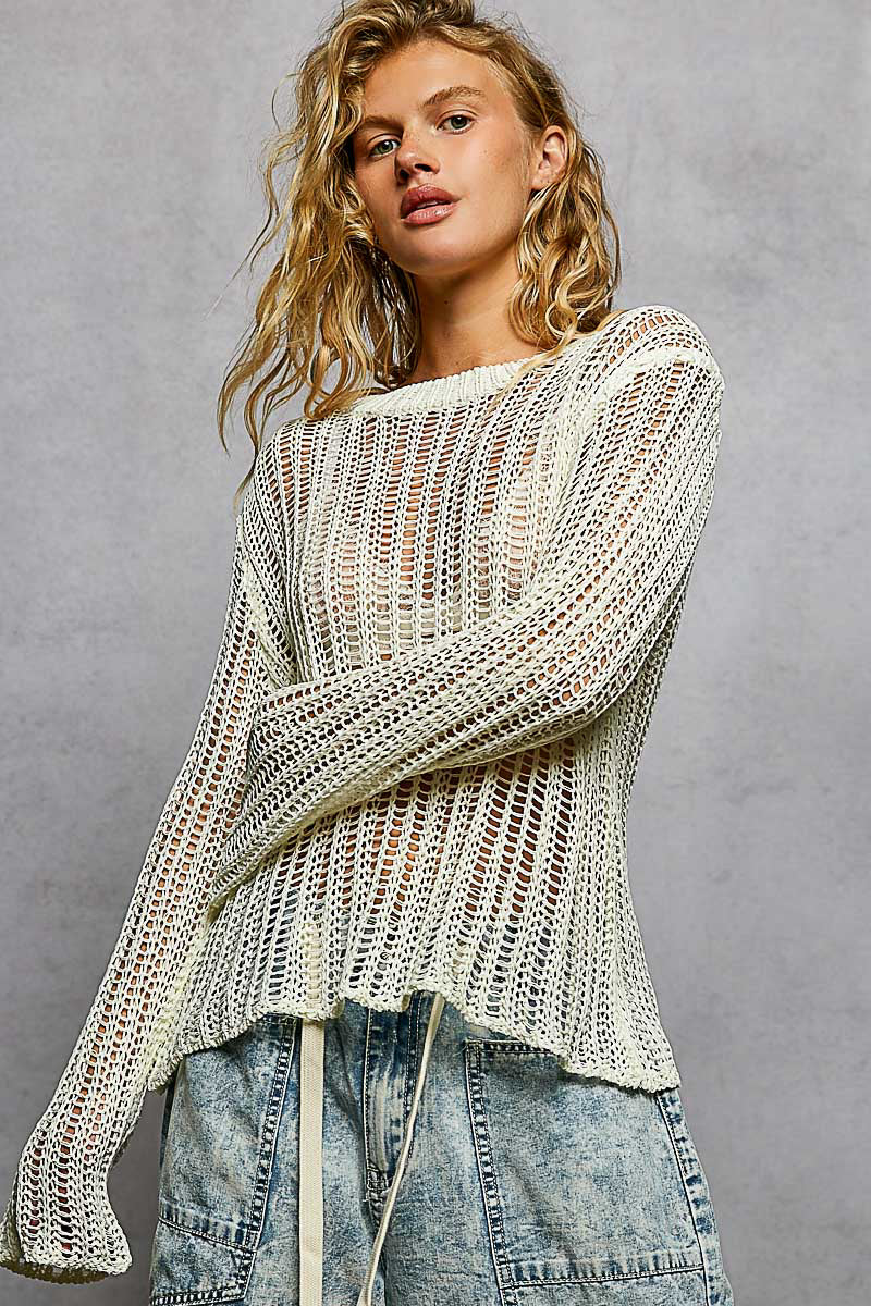 Sola White Sheer Crochet Sweater