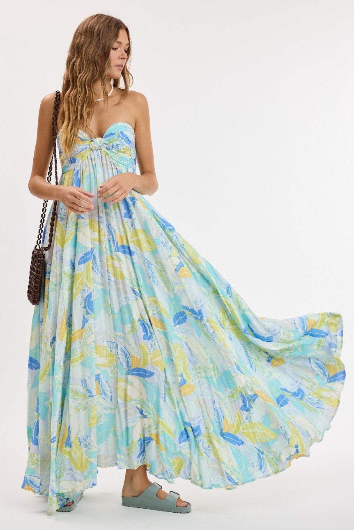 Willow Blue Multi Tropical Strapless Maxi Dress