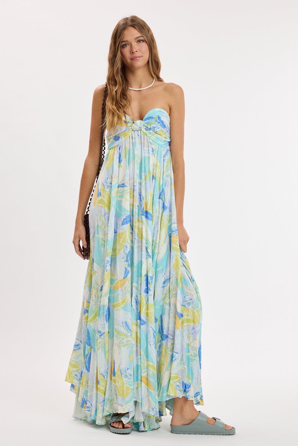 Willow Blue Multi Tropical Strapless Maxi Dress