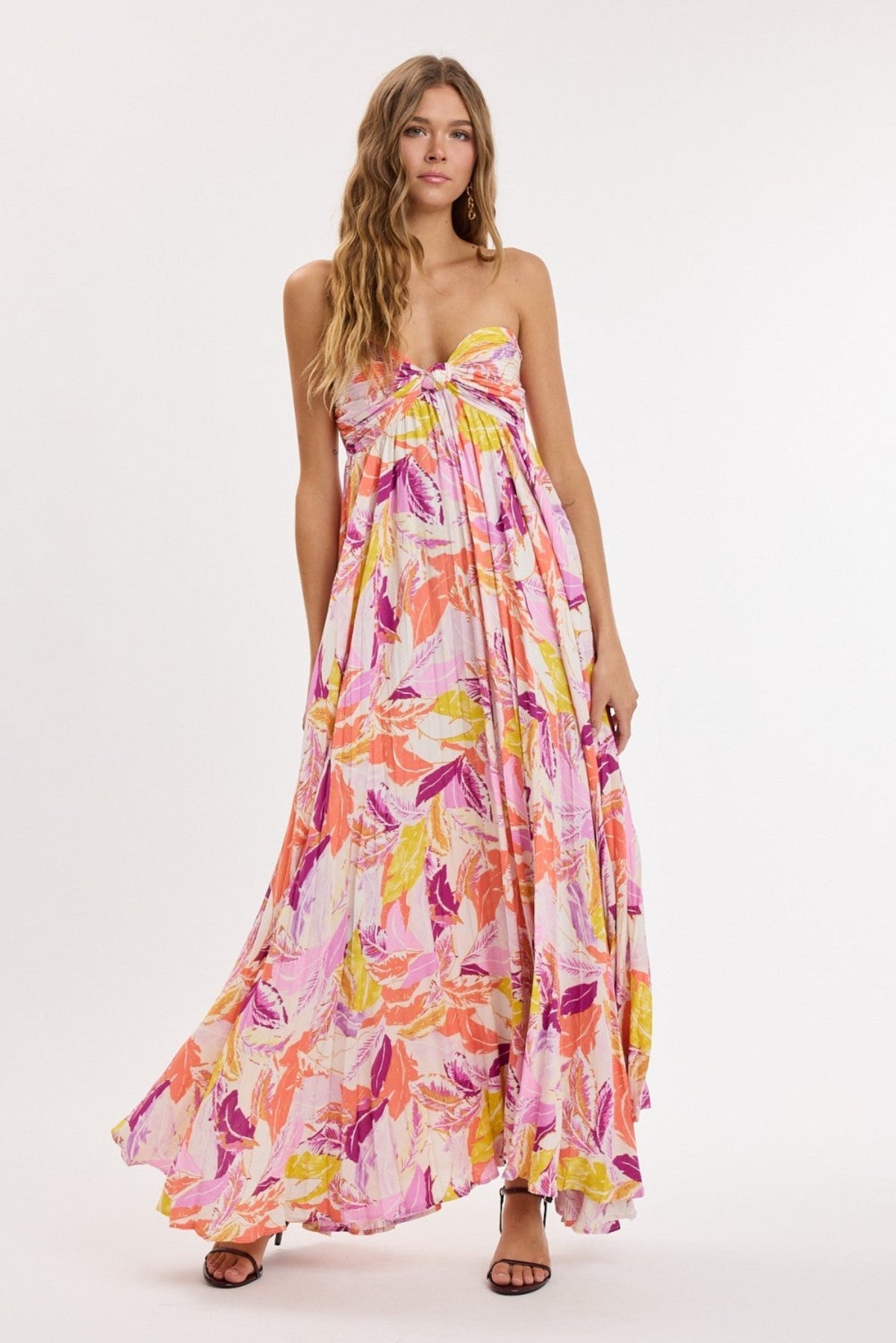 Willow Pink Multi Tropical Strapless Maxi Dress